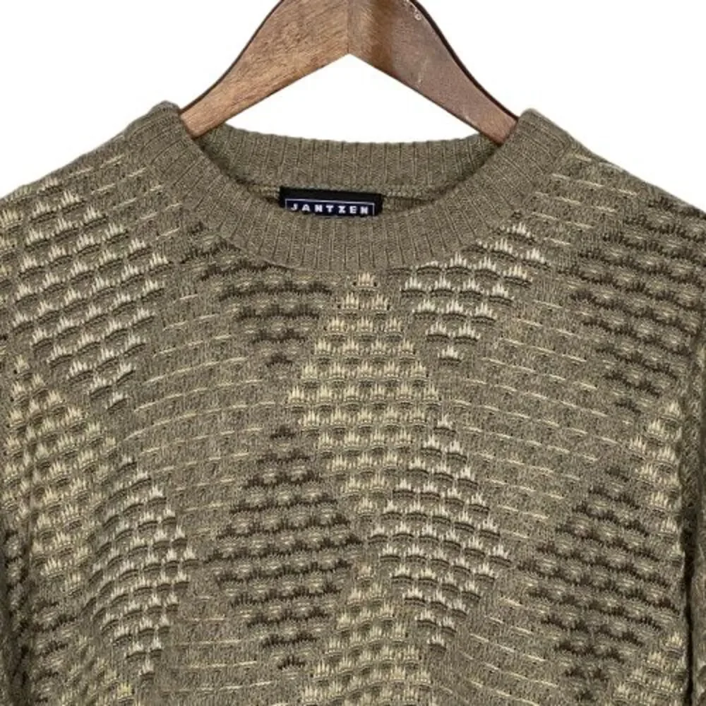 VTG Jantzen Mens Geometric Crew Neck Retro Grandpa Sweater Size L Beige Neutral